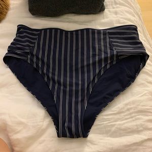 Navy and white athleta striped bathing suit bottom